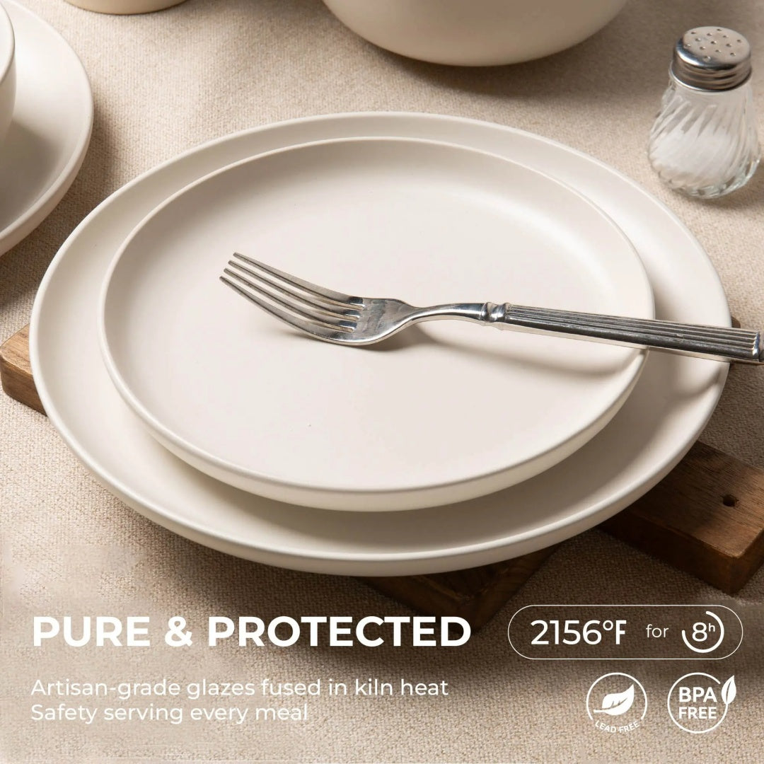 12-Piece Stoneware Dinnerware Sets With Mugs Microwave Dishwasher Safe Non-Toxic Dinner Plates Bowls Set Stackable Matte Glaze Kitchenware For 3