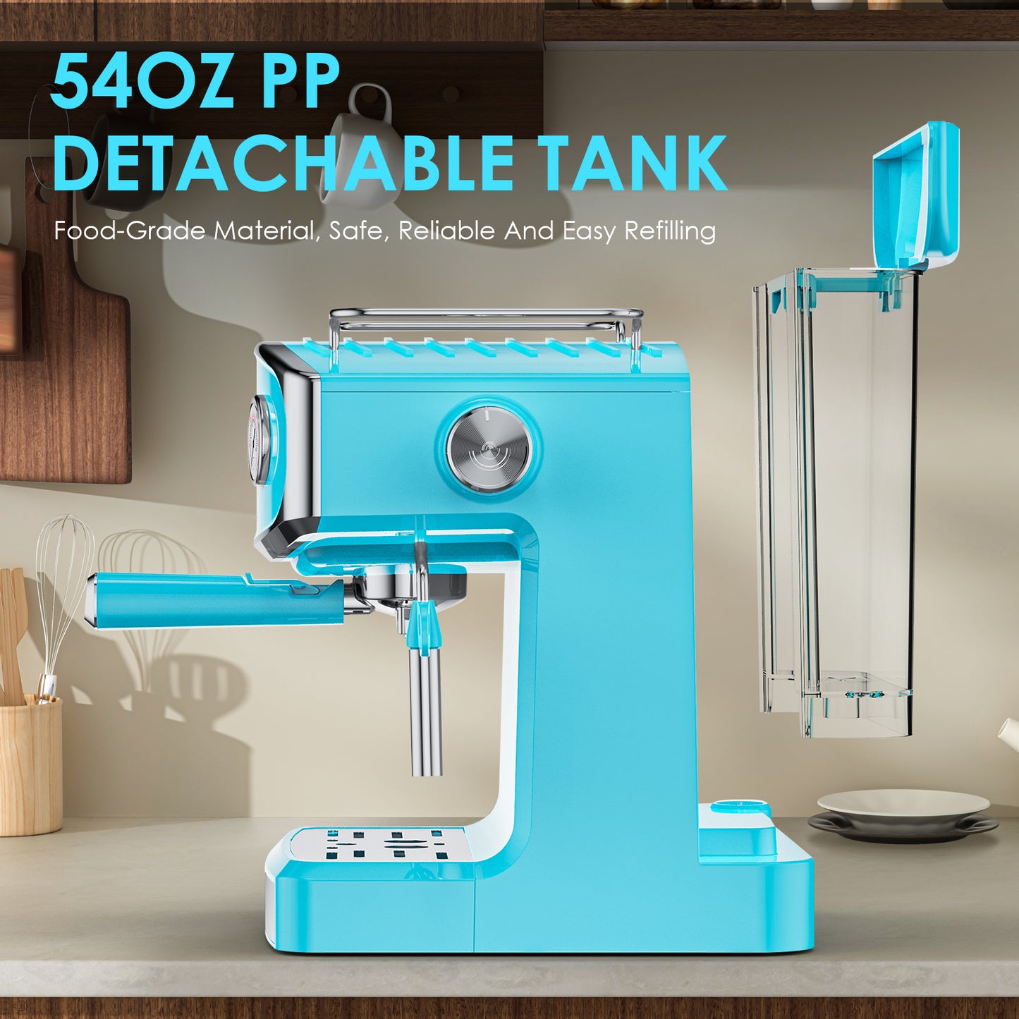 20 Bar Espresso Machine - Professional Compact Espresso Maker With Milk Frother, 54oz Large Water Tank, Low Noise, For Cappuccino, Latte, Blue, Amazon Resale Prohibited