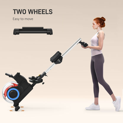 Foldable Rower Machine, Water Rowing Machine with Wheels, LCD Monitor and Tablet Holder for Cardio Training, Blue