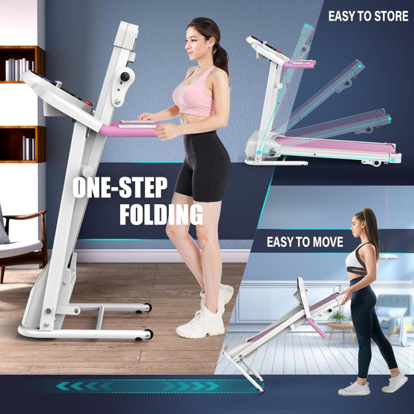 Compact Folding Treadmill For Home - 2.5HP Quiet Brushless Motor, 3-Level Incline, 7.5 MPH, Shock Absorption, Space-Saving Design For Running, Walking - Treadmill For Small Spaces & Home Use