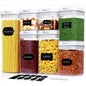 7-Piece Airtight Food Storage Set | BPA-Free Stackable Pantry Canisters | Clear Containers with Spring-Lock Lids & Reusable Labels | Mindful Kitchen Organization