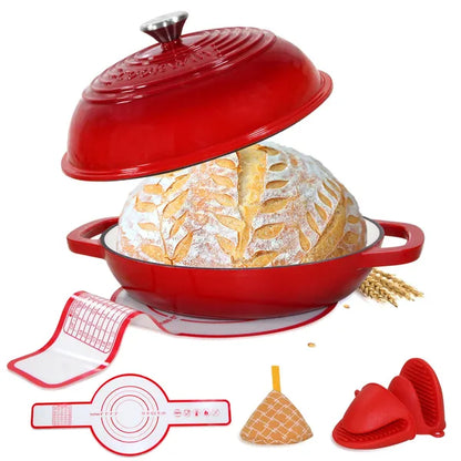 Enameled Cast Iron Dutch Oven With Lid,11" Bread Oven,6 Quart Enamel Bread Pan,Dutch Oven For Sourdough Baking-with Silicone Mat,Thick Enamel Oven Pan-Gifts For Family
