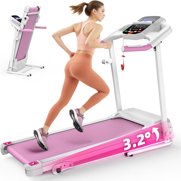Compact Folding Treadmill For Home - 2.5HP Quiet Brushless Motor, 3-Level Incline, 7.5 MPH, Shock Absorption, Space-Saving Design For Running, Walking - Treadmill For Small Spaces & Home Use
