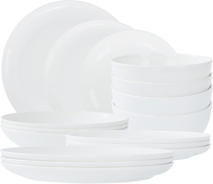 Lily Bone China Dinnerware Set, 16 Pieces, Service For 4, White Plates, Dishes, Bowls Set, Microwave And Dishwasher Safe