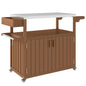 Outdoor Bar Cart With Storage, Stainless Steel Outdoor Bar Table Top, Wheeled HDPE Kitchen Island For Food Prep, Brown