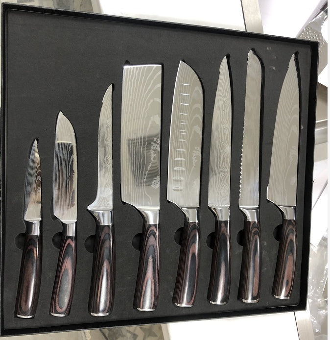 Imperial 8-Piece Japanese Knife Set | High Carbon Stainless Steel with Laser Damascus Pattern | Ergonomic Pakka Wood Handles | Ultra Sharp Professional Kitchen Collection