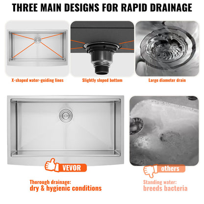 Farmhouse Kitchen Sink, 304 Stainless Steel Drop-In Sinks, Single Bowl Basin With Ledge & Accessories, Household Dishwasher Sinks For Workstation, Prep Kitchen, And Bar Sink, 30 Inch