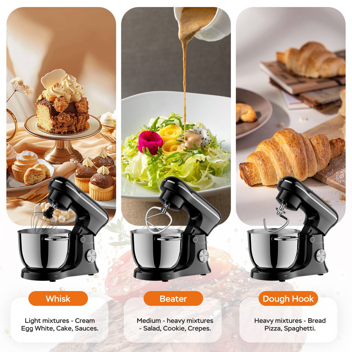 6QT Electric Stand Mixer, 10 Speed, Tilt-Head, Dough Mixer With Dishwasher Safe Stainless Steel Bowl, Flat Beater, Whisk For Baking, For Family Kitchens