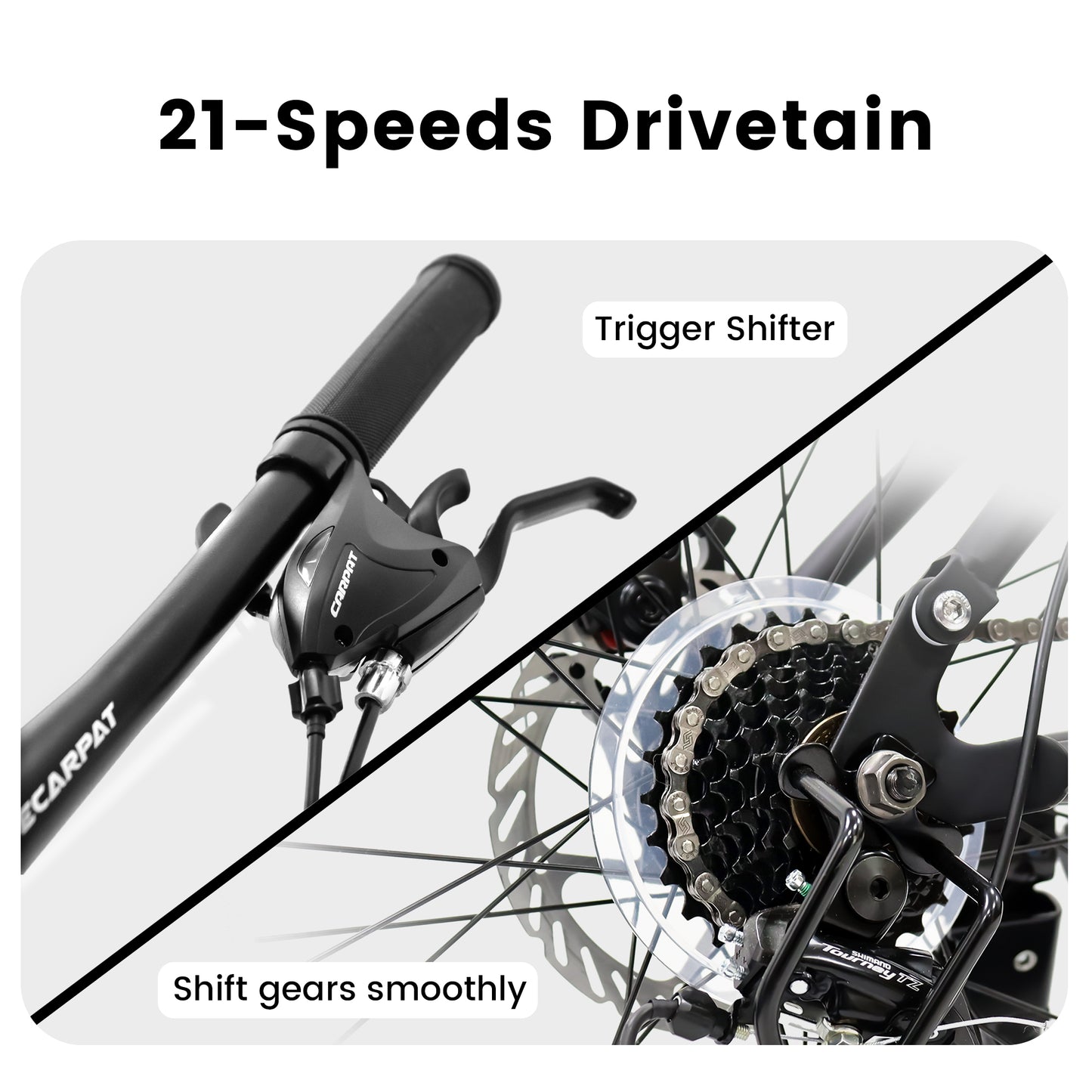 A2660 26 Inch Mountain Bike, 21-Speed Disc Brakes, Durable Frame, Front, Rear Dual-Shock Absorption, Unisex For Commuting, Travel, School, Mountain And City Road Cycling
