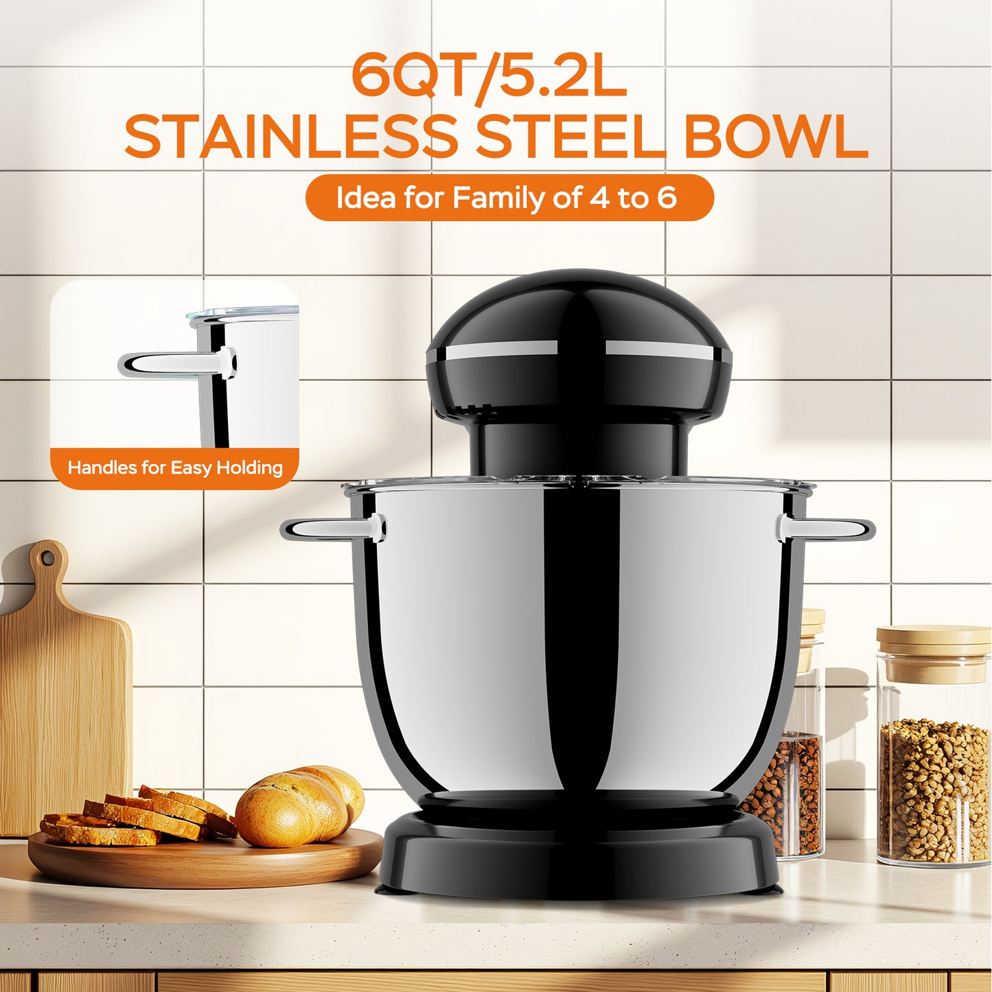 6QT Electric Stand Mixer, 10 Speed, Tilt-Head, Dough Mixer With Dishwasher Safe Stainless Steel Bowl, Flat Beater, Whisk For Baking, For Family Kitchens