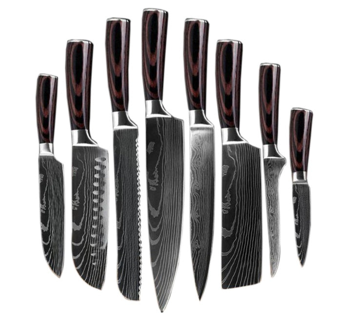 Imperial 8-Piece Japanese Knife Set | High Carbon Stainless Steel with Laser Damascus Pattern | Ergonomic Pakka Wood Handles | Ultra Sharp Professional Kitchen Collection