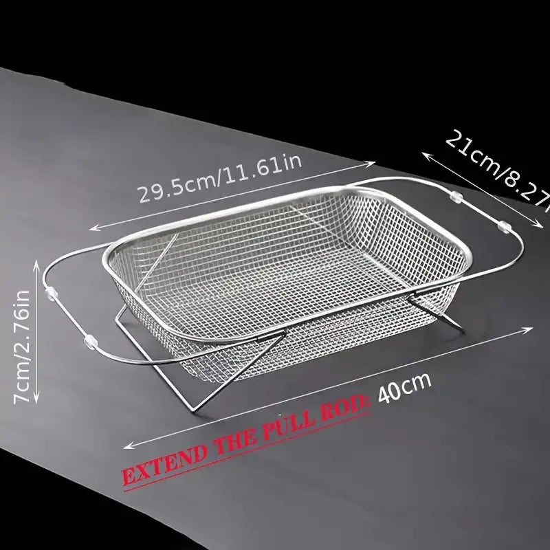 Expandable Stainless Steel Kitchen Sink Drain Basket - Adjustable Dish, Bowl & Cutlery Washing Rack With Space-Saving Design, Drains Forks, Knives, Fruits & Vegetables, Durable & Easy-Clean