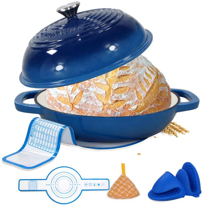 Enameled Cast Iron Dutch Oven With Lid,11" Bread Oven,6 Quart Enamel Bread Pan,Dutch Oven For Sourdough Baking-with Silicone Mat,Thick Enamel Oven Pan-Gifts For Family