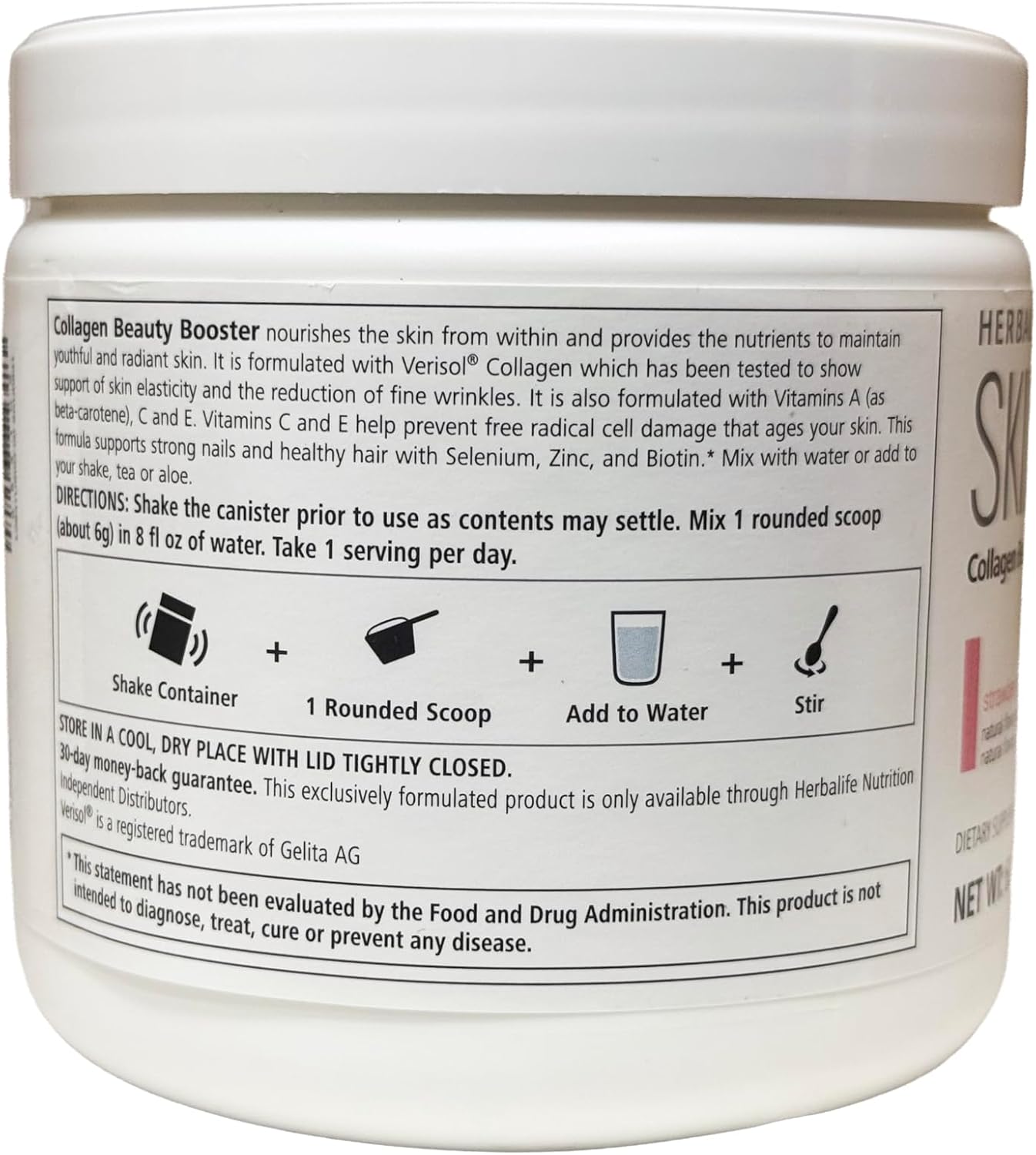 Colágeno Potenciador de Belleza Herbalife SKIN Limonada de Fresa Envase 6.03 Oz.