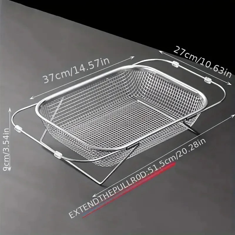 Expandable Stainless Steel Kitchen Sink Drain Basket - Adjustable Dish, Bowl & Cutlery Washing Rack With Space-Saving Design, Drains Forks, Knives, Fruits & Vegetables, Durable & Easy-Clean