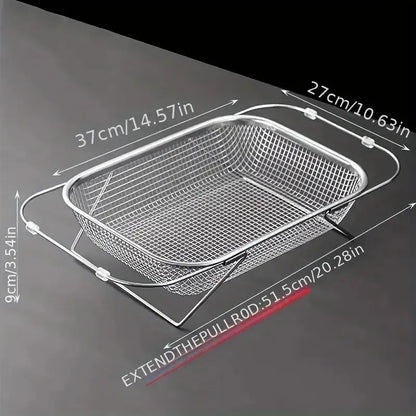 Expandable Stainless Steel Kitchen Sink Drain Basket - Adjustable Dish, Bowl & Cutlery Washing Rack With Space-Saving Design, Drains Forks, Knives, Fruits & Vegetables, Durable & Easy-Clean