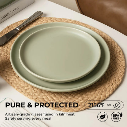 12-Piece Stoneware Dinner Plates Bowls Sets  Microwave  Dishwasher Safe  Non-Toxic Dinner Plates Bowls Set  Stackable Matte Glaze Kitchenware For 4