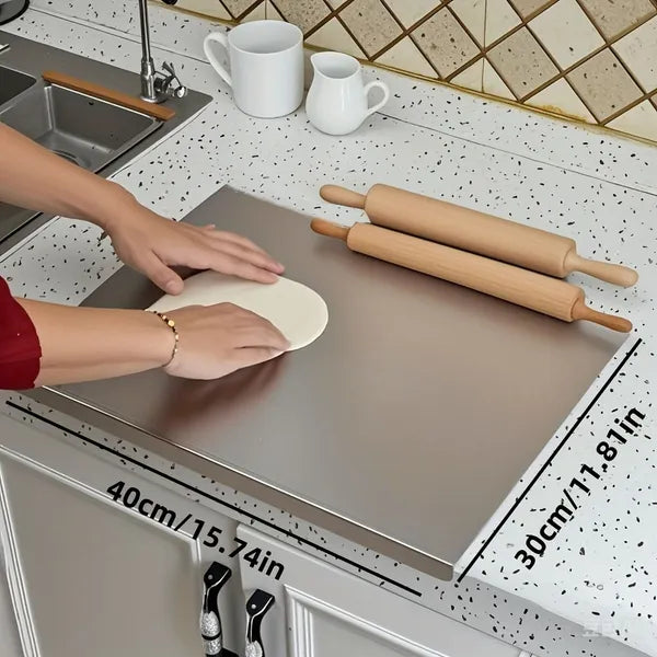 Stainless Steel Cutting Board With Lip For Kitchen Chopping Boards For Countertop Large Metal Cutting Board Over Sink Suitable For Meat Fruits Vegetables Bread Noodle And Pizza Bamboo Knives