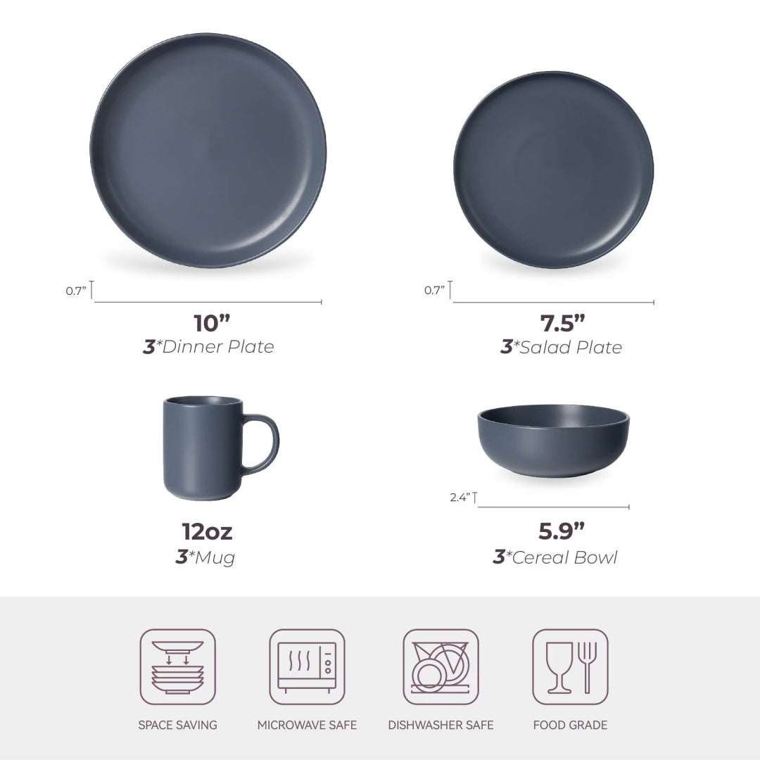12-Piece Stoneware Dinnerware Sets With Mugs  Microwave  Dishwasher Safe  Non-Toxic Dinner Plates Bowls Set Stackable Matte Glaze Kitchenware For 3