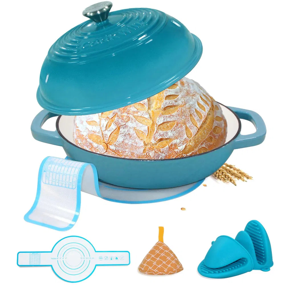 Enameled Cast Iron Dutch Oven With Lid,11" Bread Oven,6 Quart Enamel Bread Pan,Dutch Oven For Sourdough Baking-with Silicone Mat,Thick Enamel Oven Pan-Gifts For Family