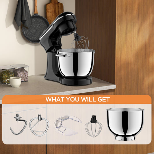 6QT Electric Stand Mixer, 10 Speed, Tilt-Head, Dough Mixer With Dishwasher Safe Stainless Steel Bowl, Flat Beater, Whisk For Baking, For Family Kitchens