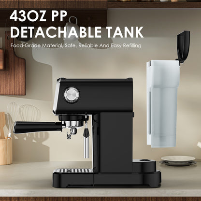 20 BAR Slim Espresso Machine With Milk Frother, Cup Warmer, 43 OZ Detachable Tank, For Espresso, Americano, Latte, Space-Saving, Screen Button, Black, Amazon Resale Prohibited