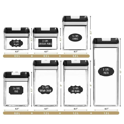 7-Piece Airtight Food Storage Set | BPA-Free Stackable Pantry Canisters | Clear Containers with Spring-Lock Lids & Reusable Labels | Mindful Kitchen Organization