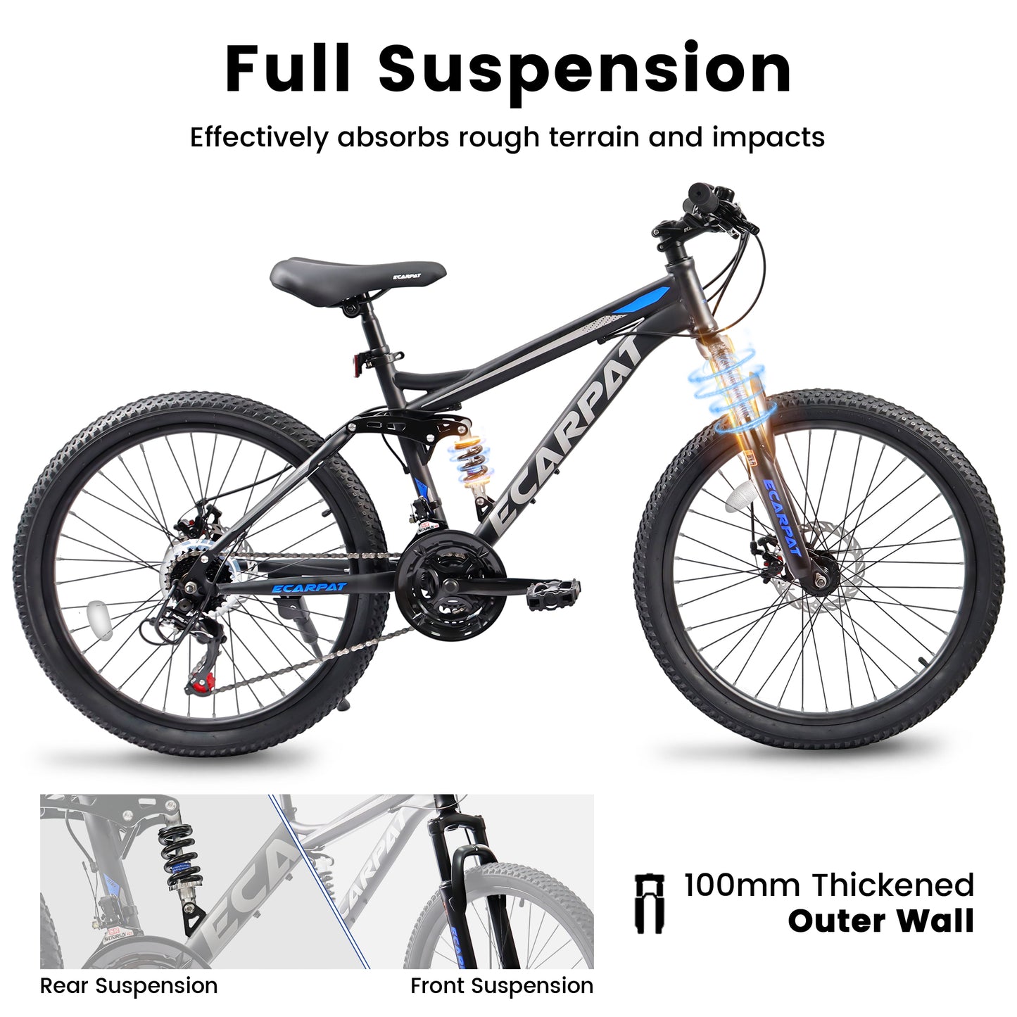 A2660 26 Inch Mountain Bike, 21-Speed Disc Brakes, Durable Frame, Front, Rear Dual-Shock Absorption, Unisex For Commuting, Travel, School, Mountain And City Road Cycling