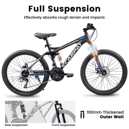 A2660 26 Inch Mountain Bike, 21-Speed Disc Brakes, Durable Frame, Front, Rear Dual-Shock Absorption, Unisex For Commuting, Travel, School, Mountain And City Road Cycling