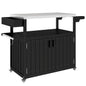 Outdoor Bar Cart with Storage, Stainless Steel Outdoor Bar Table Top, Wheeled HDPE Kitchen Island for Food Prep, Black