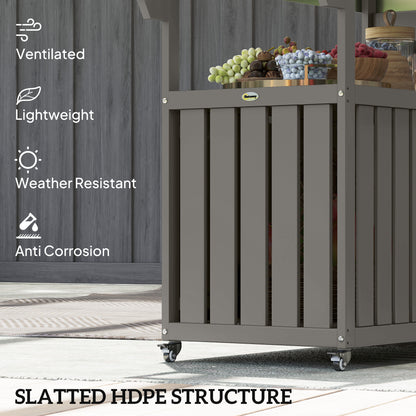 Outdoor Bar Cart with Storage, Stainless Steel Outdoor Bar Table Top, Wheeled HDPE Kitchen Island for Food Prep, Gray