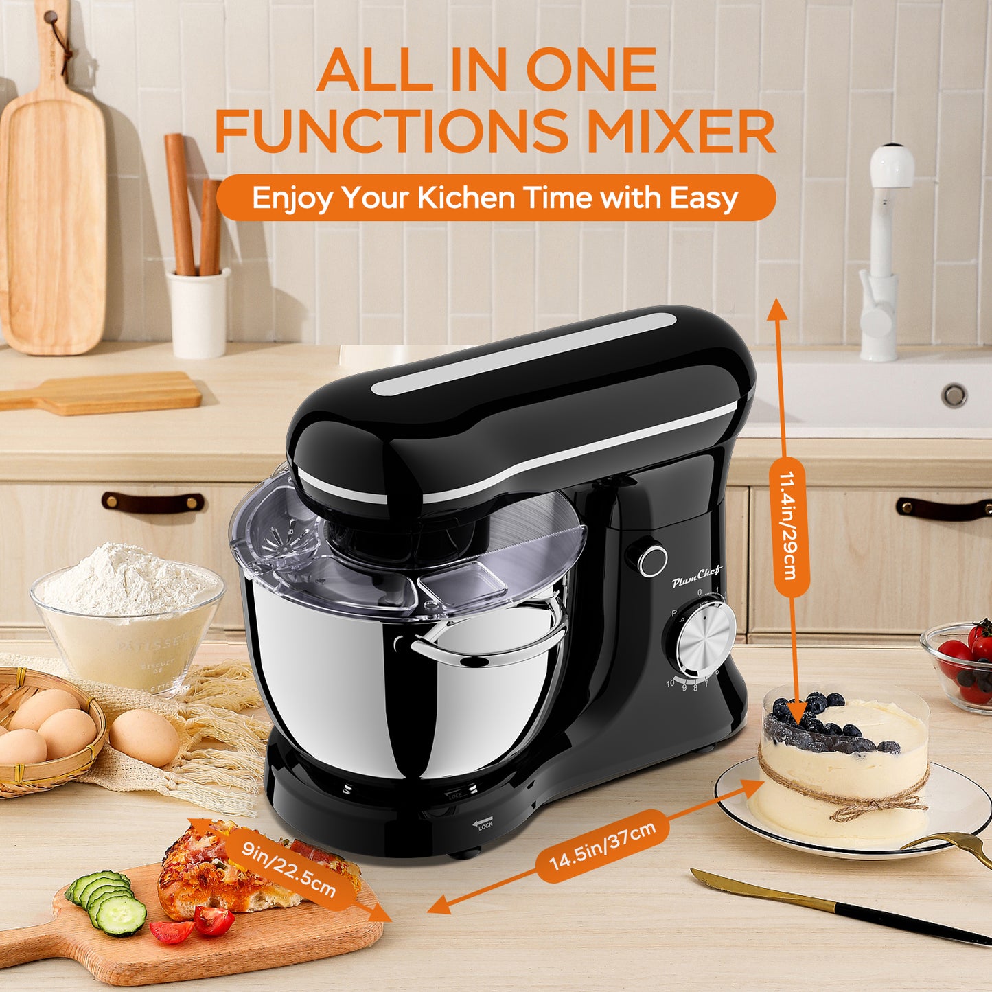 6QT Electric Stand Mixer, 10 Speed, Tilt-Head, Dough Mixer With Dishwasher Safe Stainless Steel Bowl, Flat Beater, Whisk For Baking, For Family Kitchens