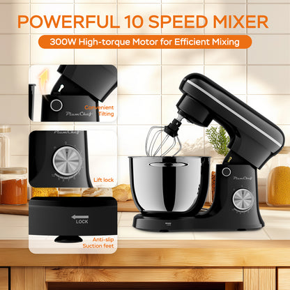 6QT Electric Stand Mixer, 10 Speed, Tilt-Head, Dough Mixer With Dishwasher Safe Stainless Steel Bowl, Flat Beater, Whisk For Baking, For Family Kitchens