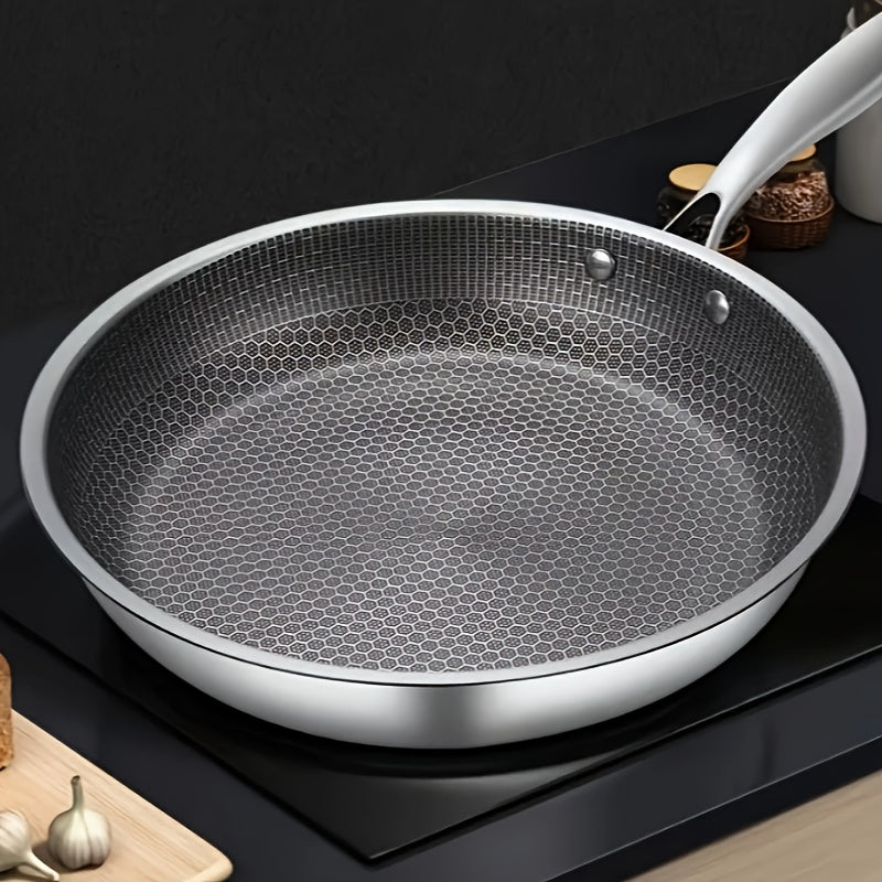 1PC Household Kitchen Honeycomb Stainless Steel Non Stick Frying Pan,Easy To Clean, Suitable For Frying Steak, Fish, And Eggs,Suitable For All Stoves