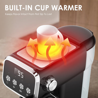 20 BAR Slim Espresso Machine With Milk Frother, Cup Warmer, 43 OZ Detachable Tank, For Espresso, Americano, Latte, Space-Saving, Screen Button, Black, Amazon Resale Prohibited